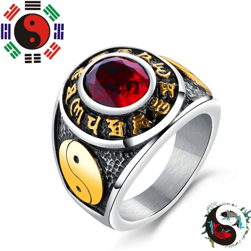 Bagua Titanium Jadi Talisman Not Fade Color Luck Charm Ring-Gold
