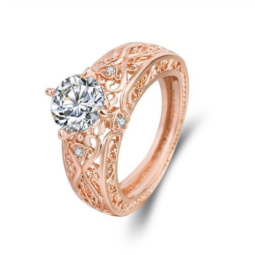 Engagement Ring Unique Design Zircon Inlaid Rose Gold Ladies Rings