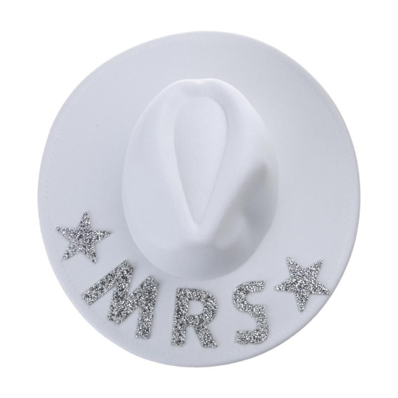 White F42F Mrs Cowgirl Hat Fedora Bride Cowboy Hats For Women Bachelorette Party Hat