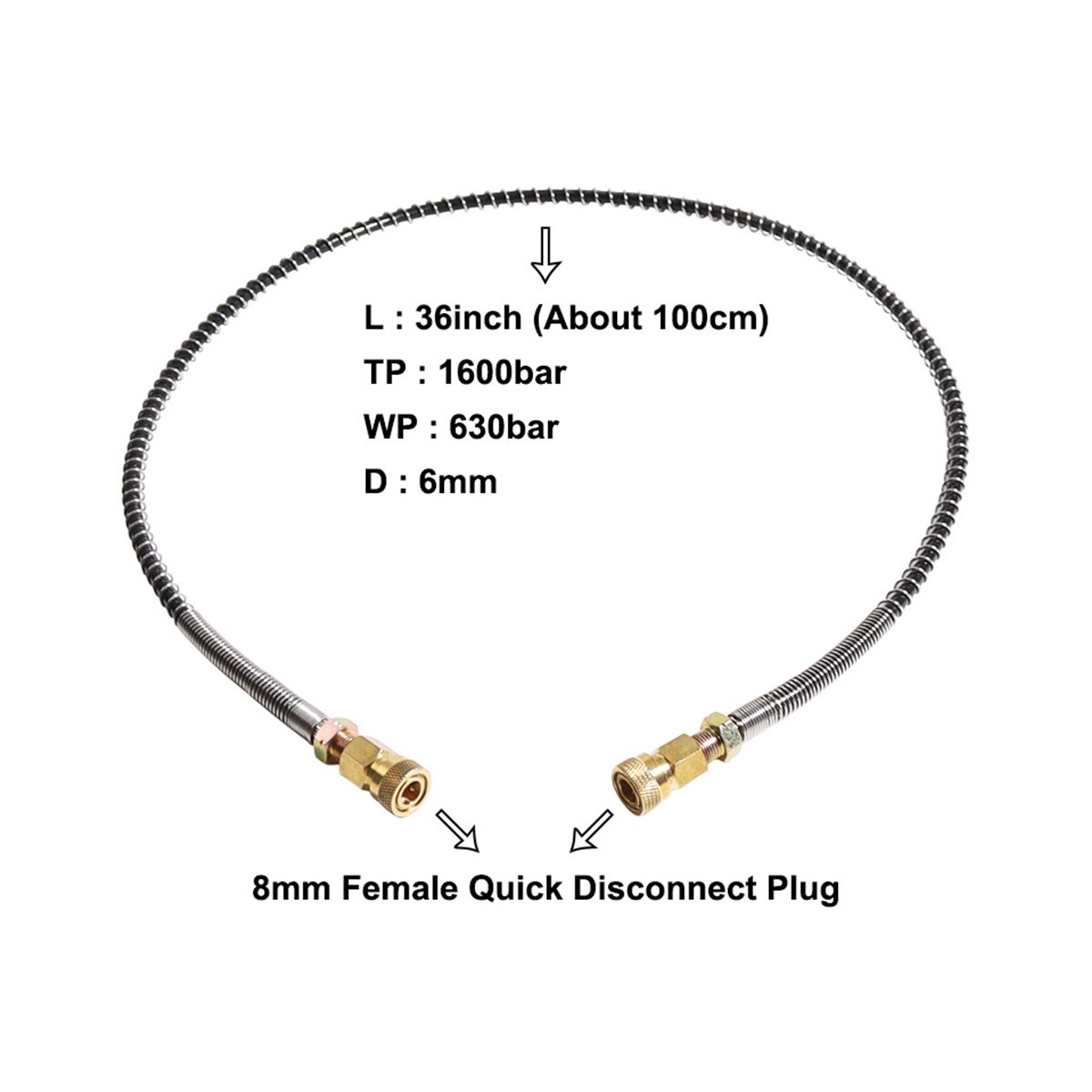 2Pcs High Pressure Hose with Spring Wrapped 100cm Long PCP