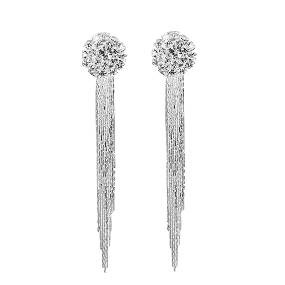 Unique Tassel Pendant Long Dangle Statement Women Stud Earrings Gift Rhinestone-Silver