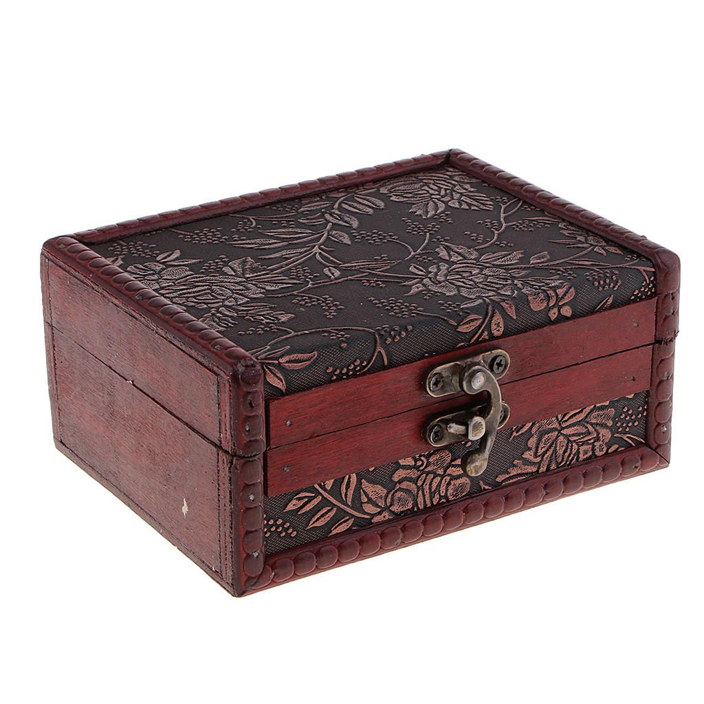 Vintage Lock Wooden Jewelry Storage Box Case Organizer  B