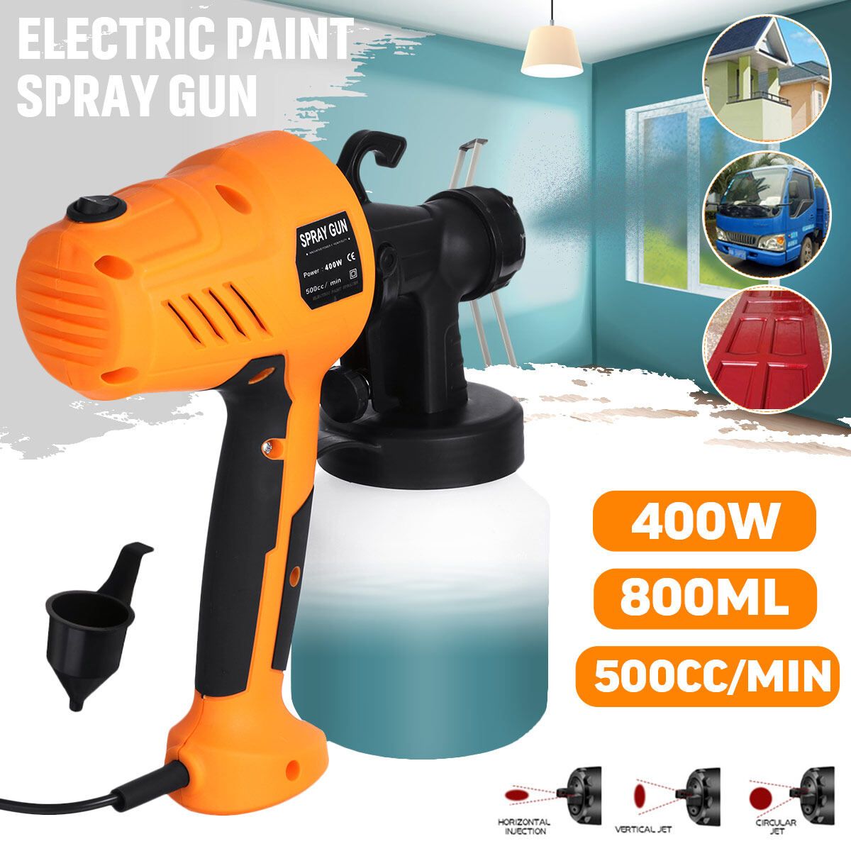 400W 800ML 500CC/min Multi-function Paint Spraying Machine Paint Sprayer Pot Orange