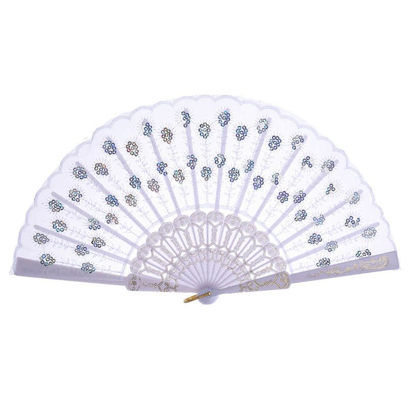 With Embroidered 10 Home Decor Sequins Dance Folding Supplies Colors Vintage Fan Handheld Wedding