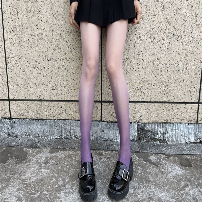 Super Thin Y Women Gradients Tights Hose Cute Velvet Lingerie Ladies Thigh High Kawaii Girl Stocking Hosiery 10D Light Purple