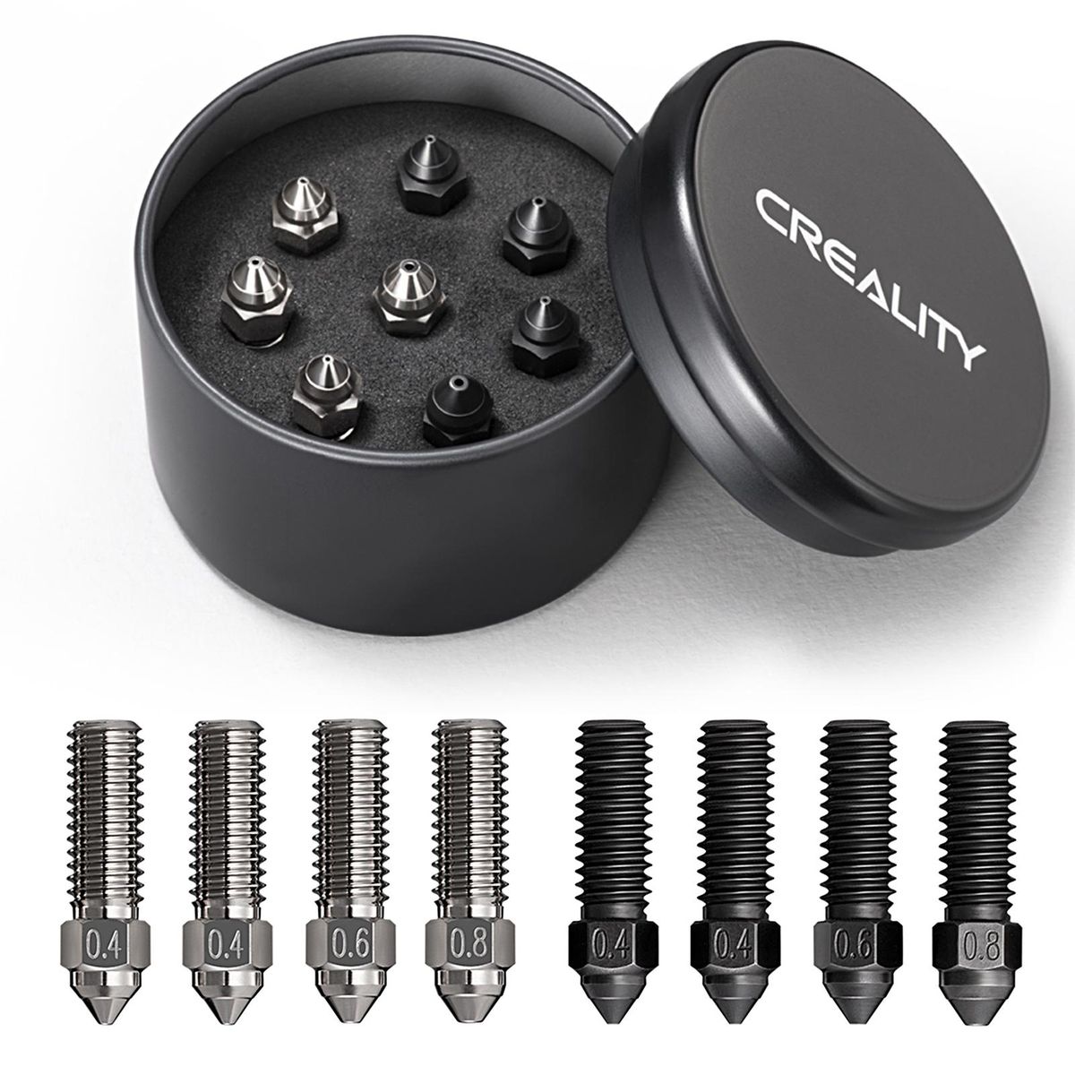 CREALITY New Copper Alloy and Hardened Steel Nozzle K1 Nozzle Kit Supporting High-speed Printing Speed of 600mm/s for K1 / K1 Max / CR-M4 3D Printer Parts Suitable for most of Filaments PLA / ABS / PETG / TPE / TPU / PC / PEE