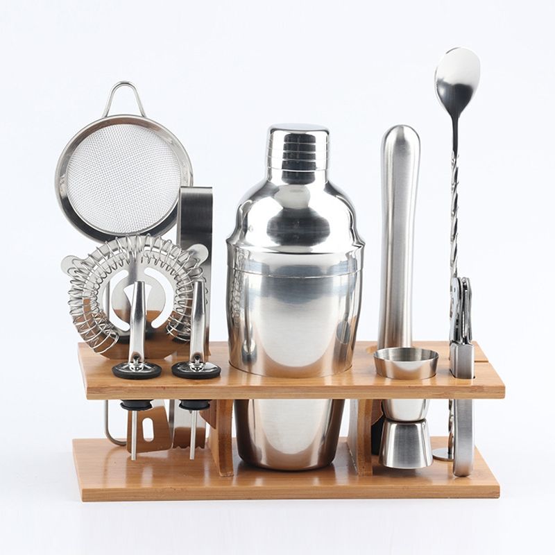 11 In 1 Stainless Steel Cocktail Shaker Tools Set With Wooden Mount, Capacity: 750ml