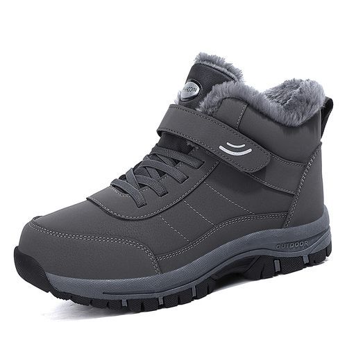 Leather Boots Men Women Shoes Waterproof Boot Man Plush Keep Warm Outdoor Ankle-Gray