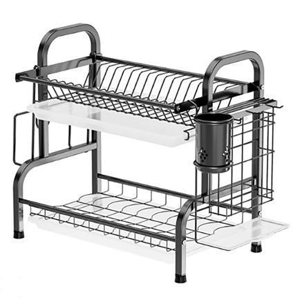 Non Rusty Original 2 Layer Dish Rack- 16inches (black)