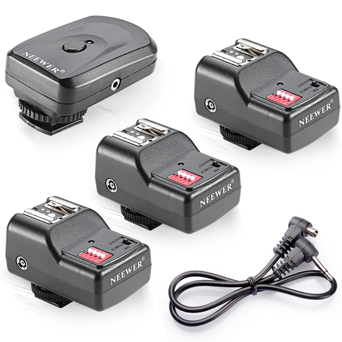16 Channel Wireless Flash Trigger Set 1 Transmitter + 3 Receivers + 1 Sync Wire Cable For Canon 580EX II 580EX 550EX 540EZ 520EZ 430EX 430EZ 420EX 420EZ 380EX, Nikon SB-800 SB-600 SB-28 SB-27 SB-26 SB-25 SB-24, Olympus FL-50 