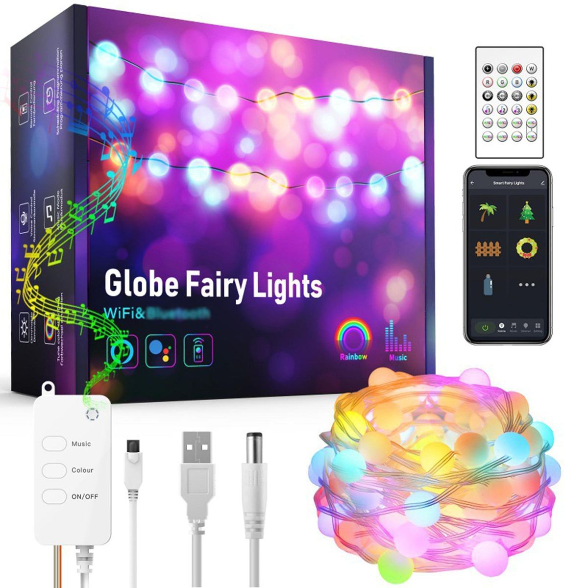 10Meters/32.8Ft 66 LEDs Wirelesly Connected Fairy String Light Decorative Lighting with Liner Control(4 Music Modes& 20 Scenes Setting) + Controller(Speed&Brightness Adjustable/ Different Lighting Modes/1H&4H&8H 3 Levels Time