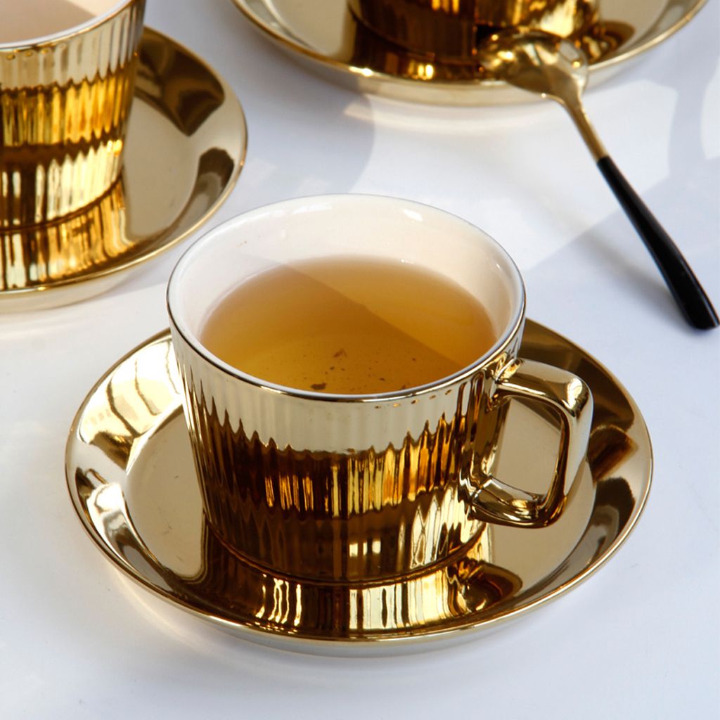 250ml Gold Plated Ceramic Tea Coffee Cup Saucer Set Style -