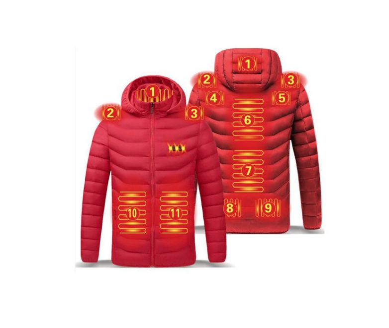 Winter Warm USB Heating Jackets Smart Thermostat Pure Color Hooded - Red