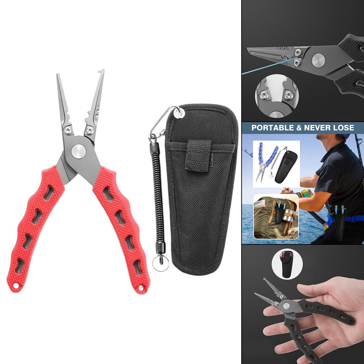 Portable  Pliers Split Ring Hook Remover Stainless Steel Red