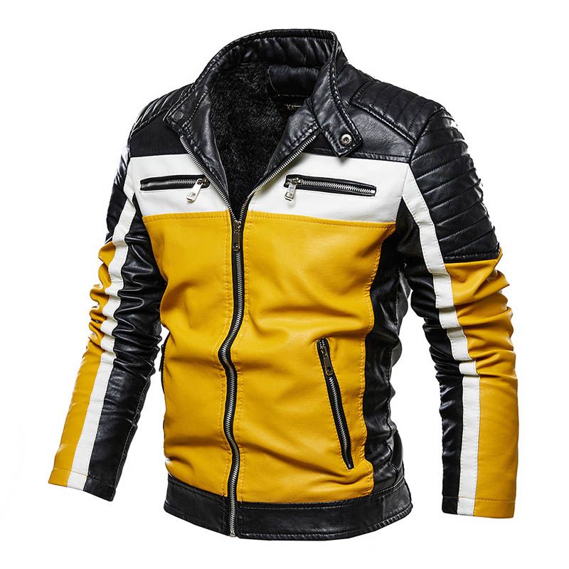 Men Winter Pu Leather Jackets Coats Fleece Lined Motorcycle