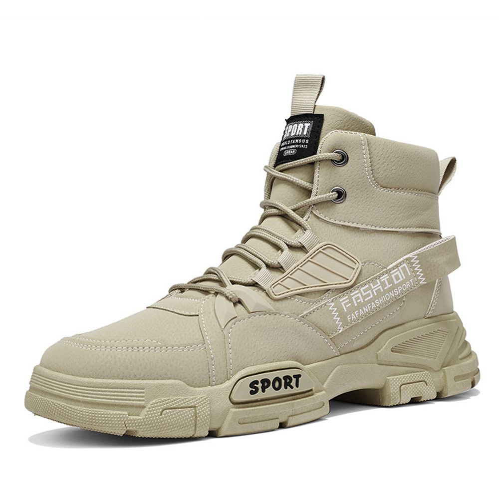 Outdoor Men Boots Travel High Top Hiking Shoes-khaki
