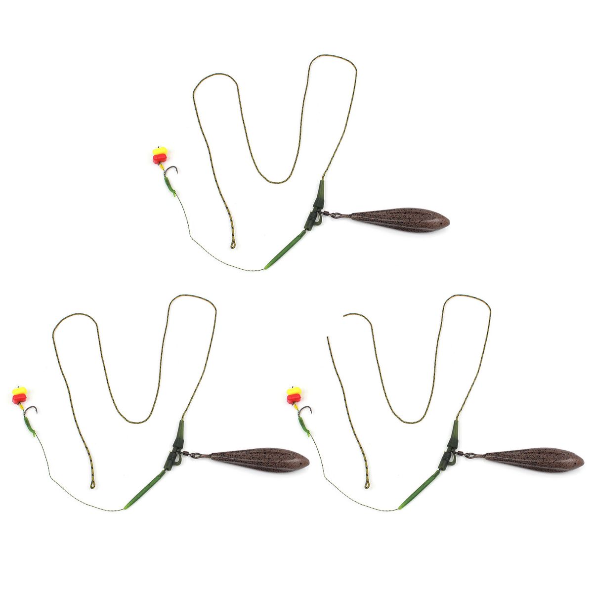 3 Pack Carp Fishing Inline Rig Set With Sinker Weight Tail