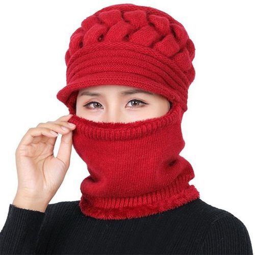 Cold Cap Wind-proof High Elastic Knitted Fabric Women-Red