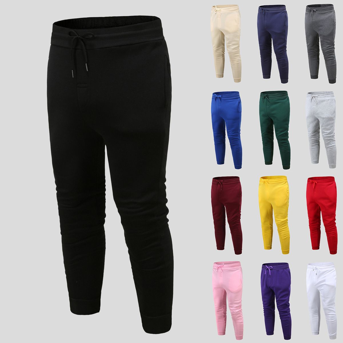 (Black)Autumn Spring Harem Pants Men Solid Elastic Waist Streetwear Joggers Bagg