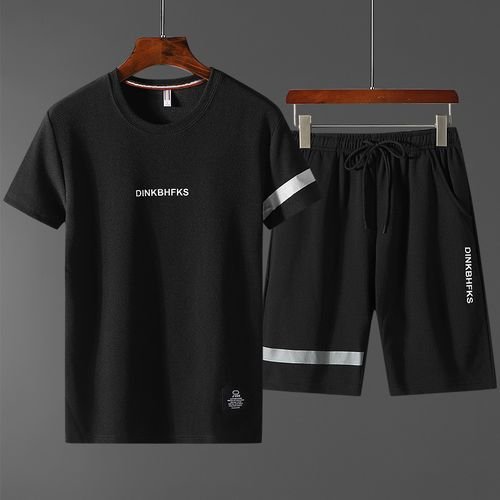 2 In 1 Men's Short Sleeve Shorts Set - Black