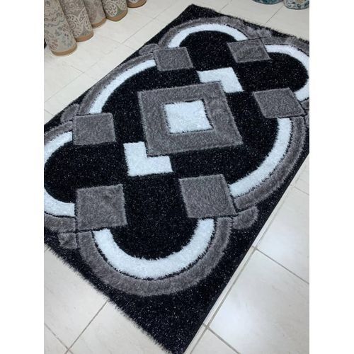FLUFFY Shaggy Black And White Center Rug