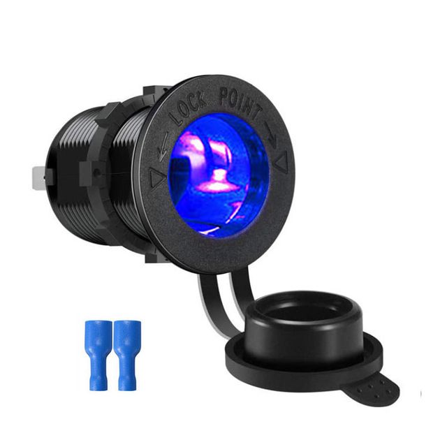（Blue）12V-24V Car Cigarette  Socket Motorcycle Car Auto Boat Power Charger Outlet Socket Receptacle Waterproof Plug 5 Colors