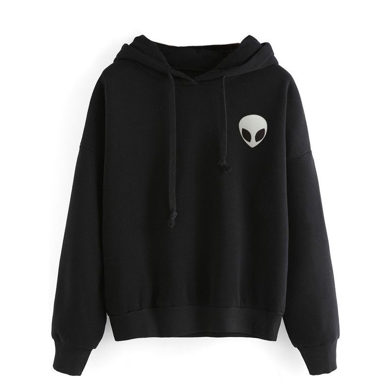 Pocket Alien Men And Women Plain Quality Hoodie -Black