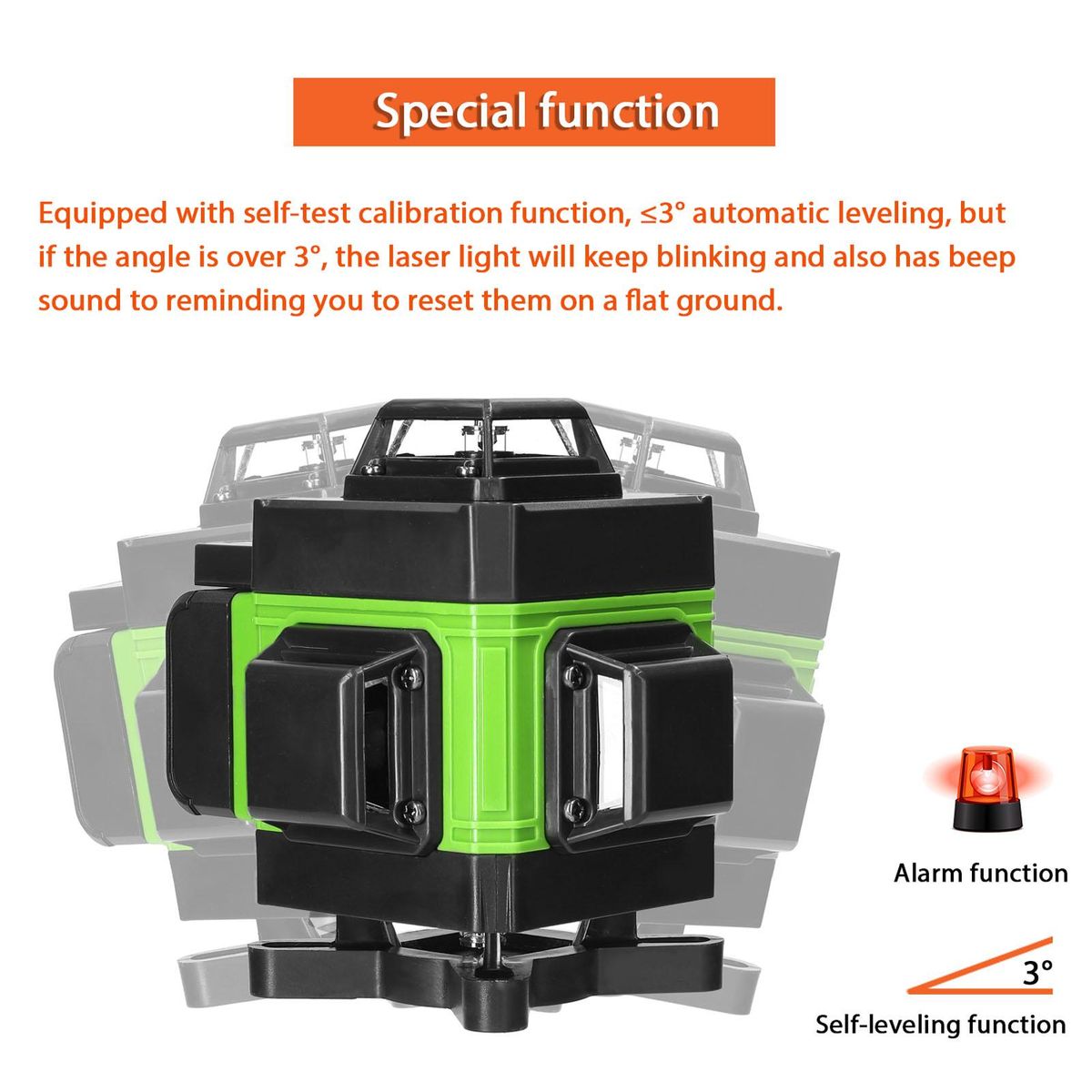 Multifunctional 4D 16 Lines Laser Level 3° Self-leveling Machine USB Rechargeable Lithium Battery Leveling Tool with 1.2M 3-Heights Adjustable Alloy Extension Bar Tripod Stand