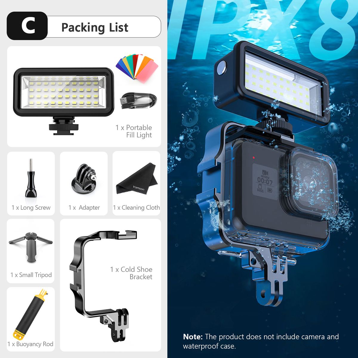 Waterproof Led Video Diving Light For Osmo Action3 For GoPro Hero 11 10 9 8