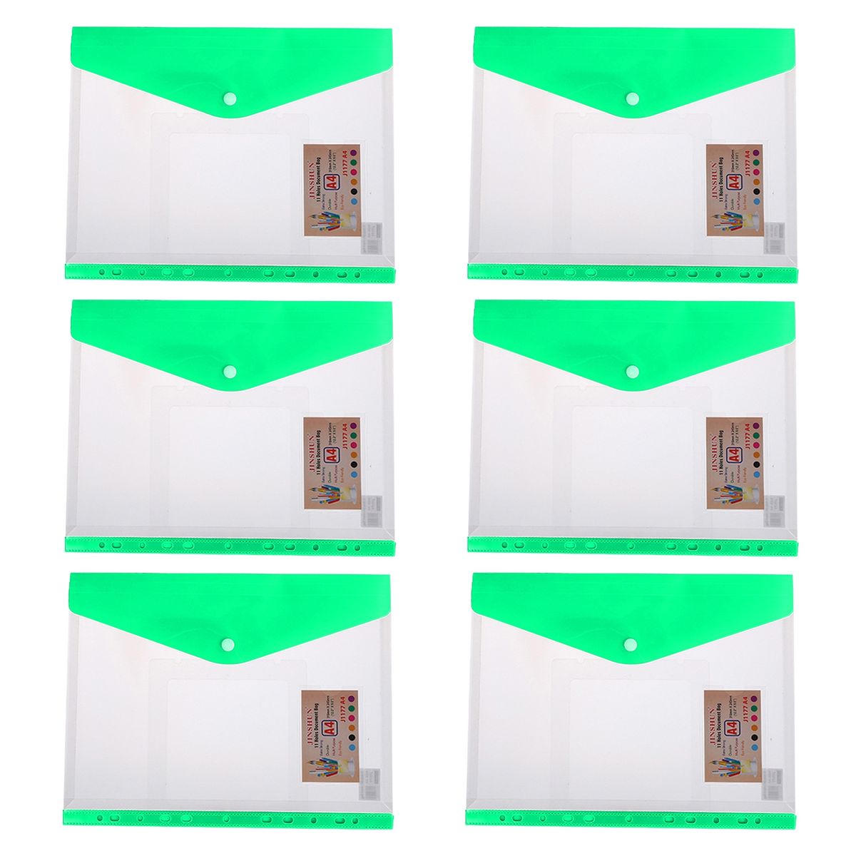 6Pcs Binder Pocket Water-resistant A4 File Bag Green