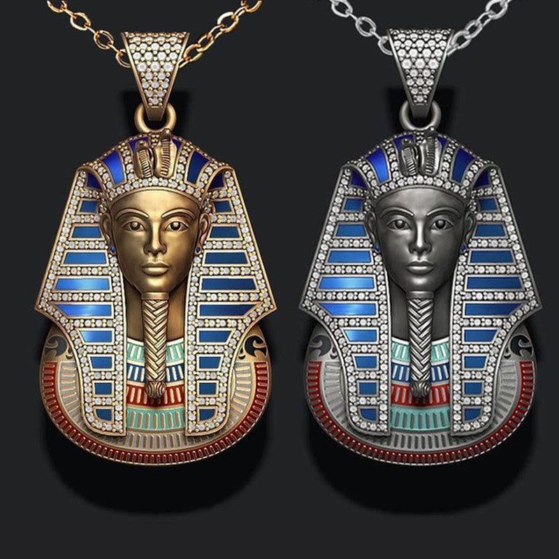 Egyptian Fashion Pharaoh Stainless Steel Gold Plated Necklace Zircon Pendant Fas