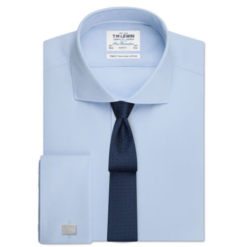 Slim Fit Blue Poplin Double Cuff Shirt