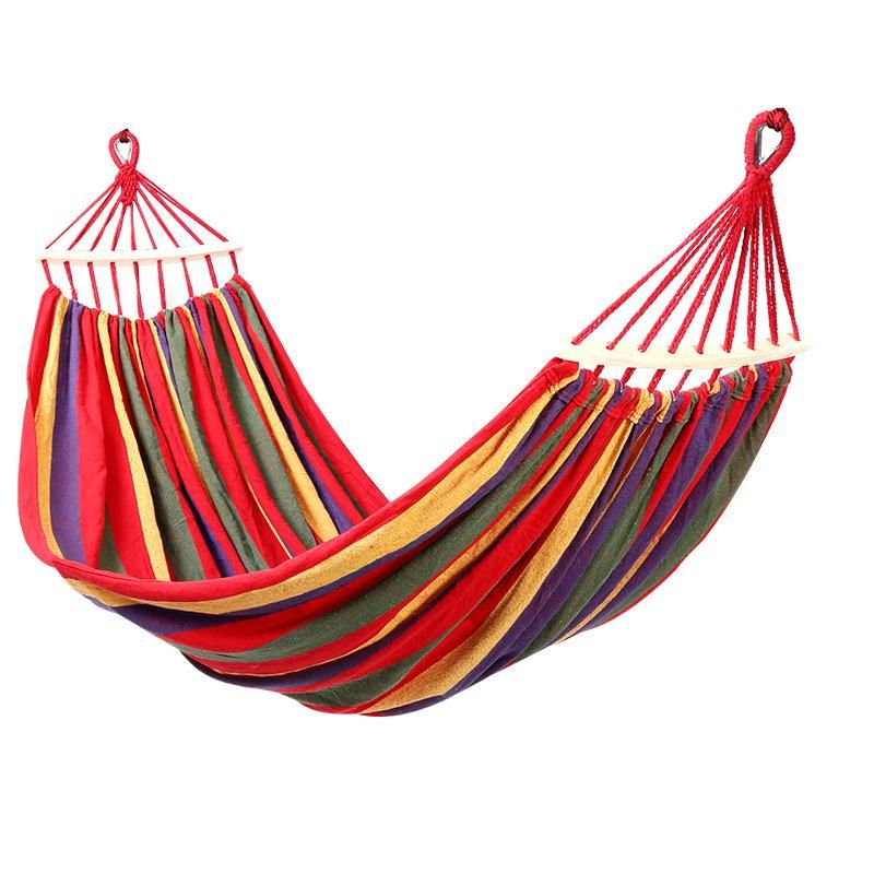 Single double hammock outdoor anti-rollover canvas hammock swing mesh wooden stick double thickening 200X150CM