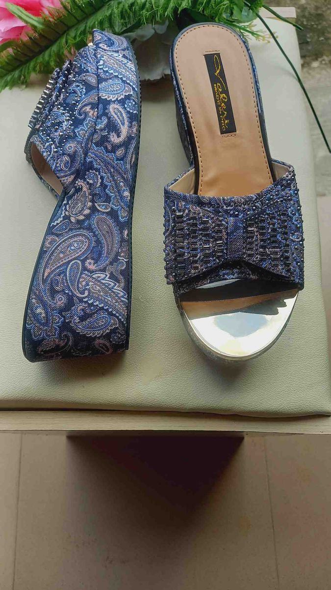 Peach And Black Wedge Shoe