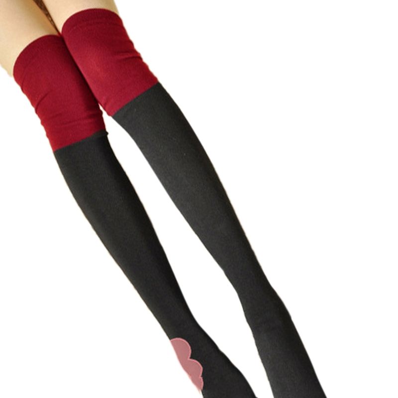 (Black )Korean Style Women Autumn Knit Cotton For Extra Long Thigh High Stockings Contrast Col SMA