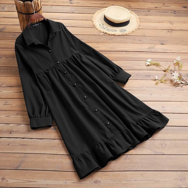 Stylish Elegant Loose Oversized Top ZANZEA Muslim Spring Solid Women-black