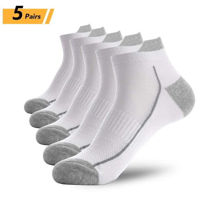 5 Pairs Organic Cotton Men Socks Thin Knit Mesh Ankle Socks Summer Fitness Breathable Quick Dry Short Sock For Cycling Plus Size(#White)