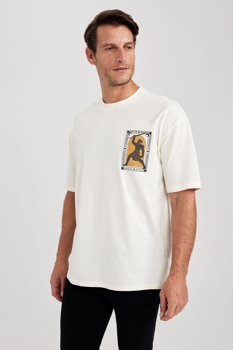Man Collection Oversize Fit Crew Neck Short Sleeve Knitted T-Shirt - Ecru