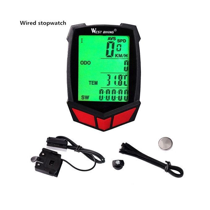 Bike Computer Waterproof 20 Functions Speedometer Odometer Cycling Luminous LED Wired/ Wireless MTB Bike Stopwatch(#Black Red Wired)