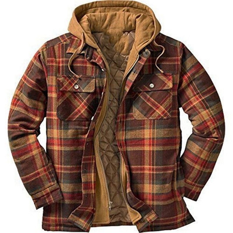 Autumn Winter Men's Jacket Thick Classic Plaid Print European American Outerwear High Quality Warm Loose Hooded Jacket Man
