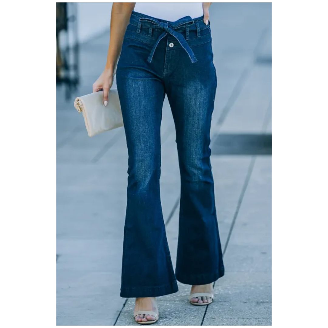 Mfed High Waist Bell Bottom Jeans With Attached Belt