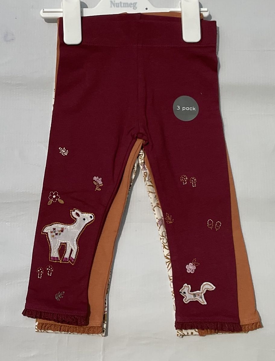 3 PCS Girls Plain Colored Leggings With Graphics