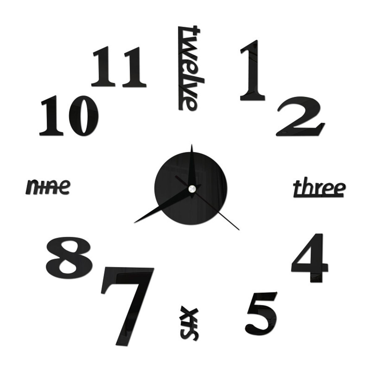 Wall Watches Stickers 3D Effect English Decorative Clock Black