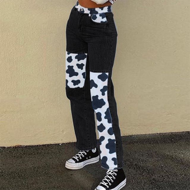 Boyfriend Jeans For Women Loose Patchwork High Waist Trousers Explosive