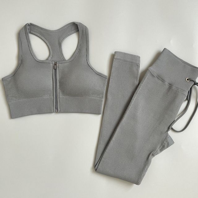 2/3/5PC Women's Tracksuit Seamless Yoga Set Workout Sportswear Gym Clothing Drawstring High Waist  Leggings Fitness Sports Suits(#BraShortsGrey)