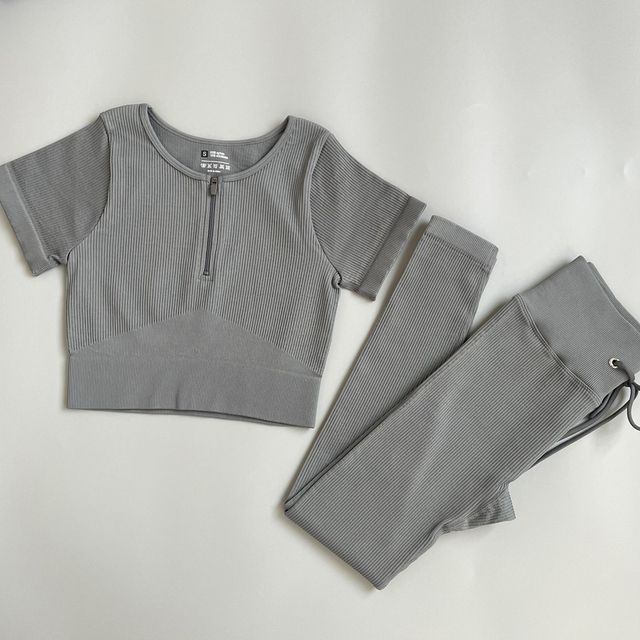 2/3/5PC Women's Tracksuit Seamless Yoga Set Workout Sportswear Gym Clothing Drawstring High Waist  Leggings Fitness Sports Suits(#ShortPantsGrey)