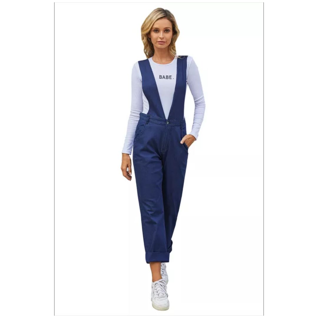 Mfed Blue Straight Leg High Waist Denim Overall