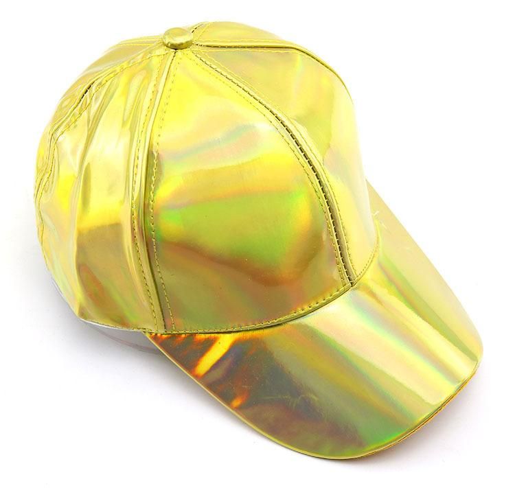 Women Men Faux Leather Baseball Cap Glitter Metallic Holographic  Reflective Hip Hop Adjustable StrapbaPeaked Hat