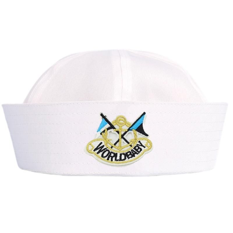 Sweet Girls Hat with Roll-up Brim Navy Seafaring Hat with Embroidery Anchors Adult Teens Halloween Cosplay Hat