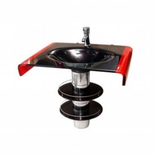 Glass Dining Wash Hand Basin-Black & Red